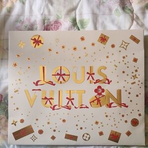 Louis Vuitton Cream & Gold Logo Gift Bag with Red Ribbon Accents, LV Red Ribbon